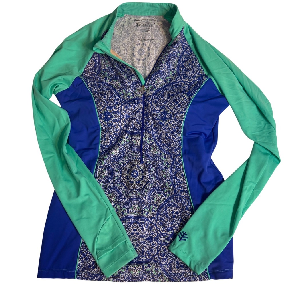 Coolibar Rash Guard Escalante Paisley Zip M Blue Women Sun Protection UPF 50+